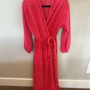 Vibrant Pink Textured Wrap Dress